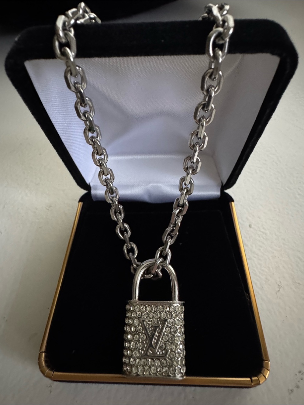 Designer-Inspired Crystal Padlock Necklace - Silver